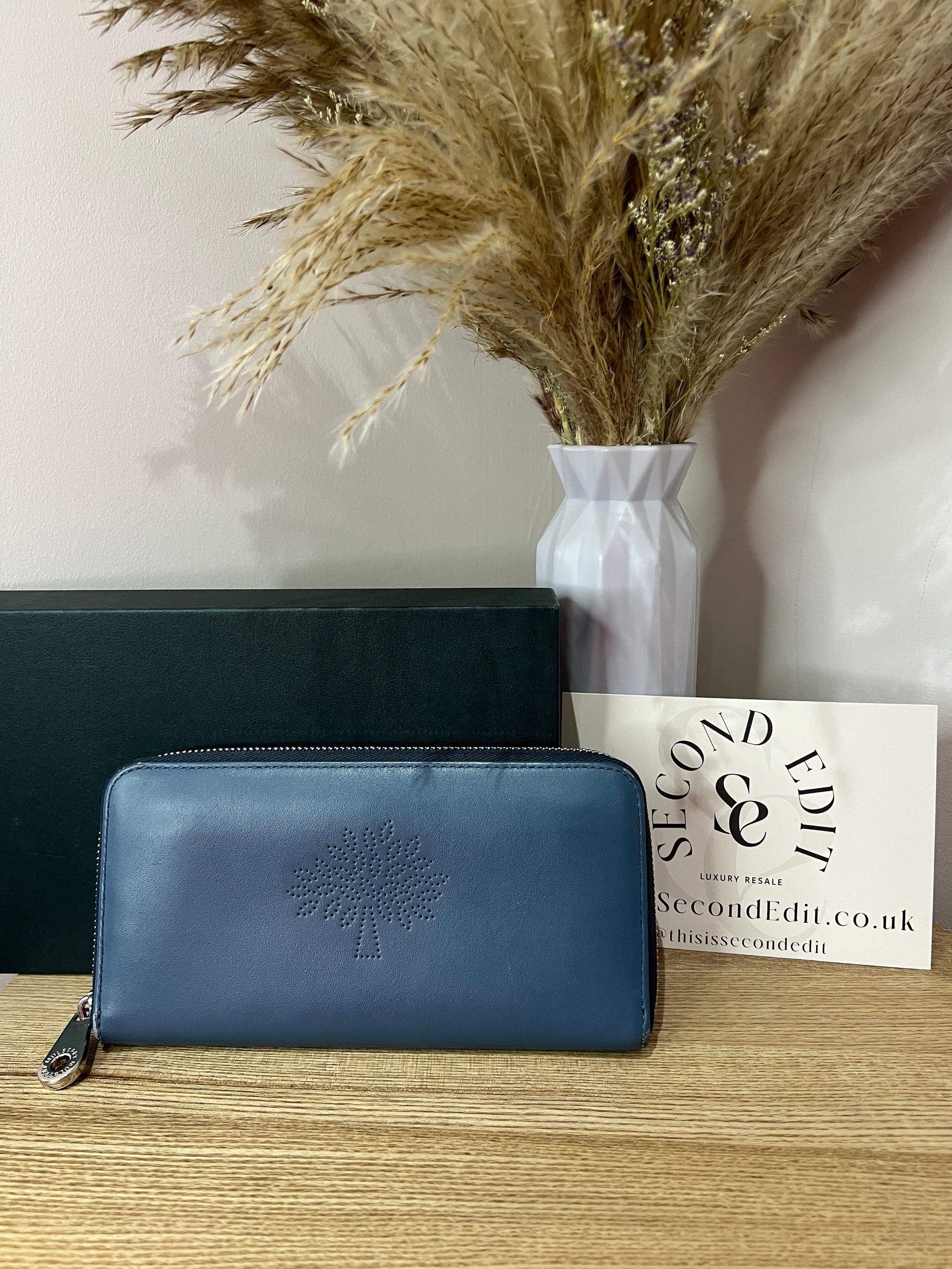 Mulberry Blossom Blue Zip Around Calf Napa Purse - Second Edit