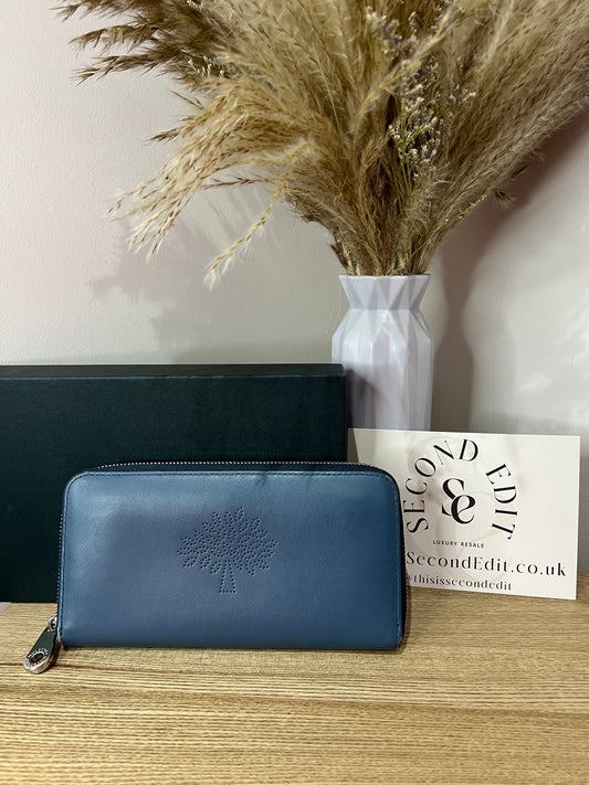 Mulberry Blossom Blue Zip Around Calf Napa Purse - Second Edit