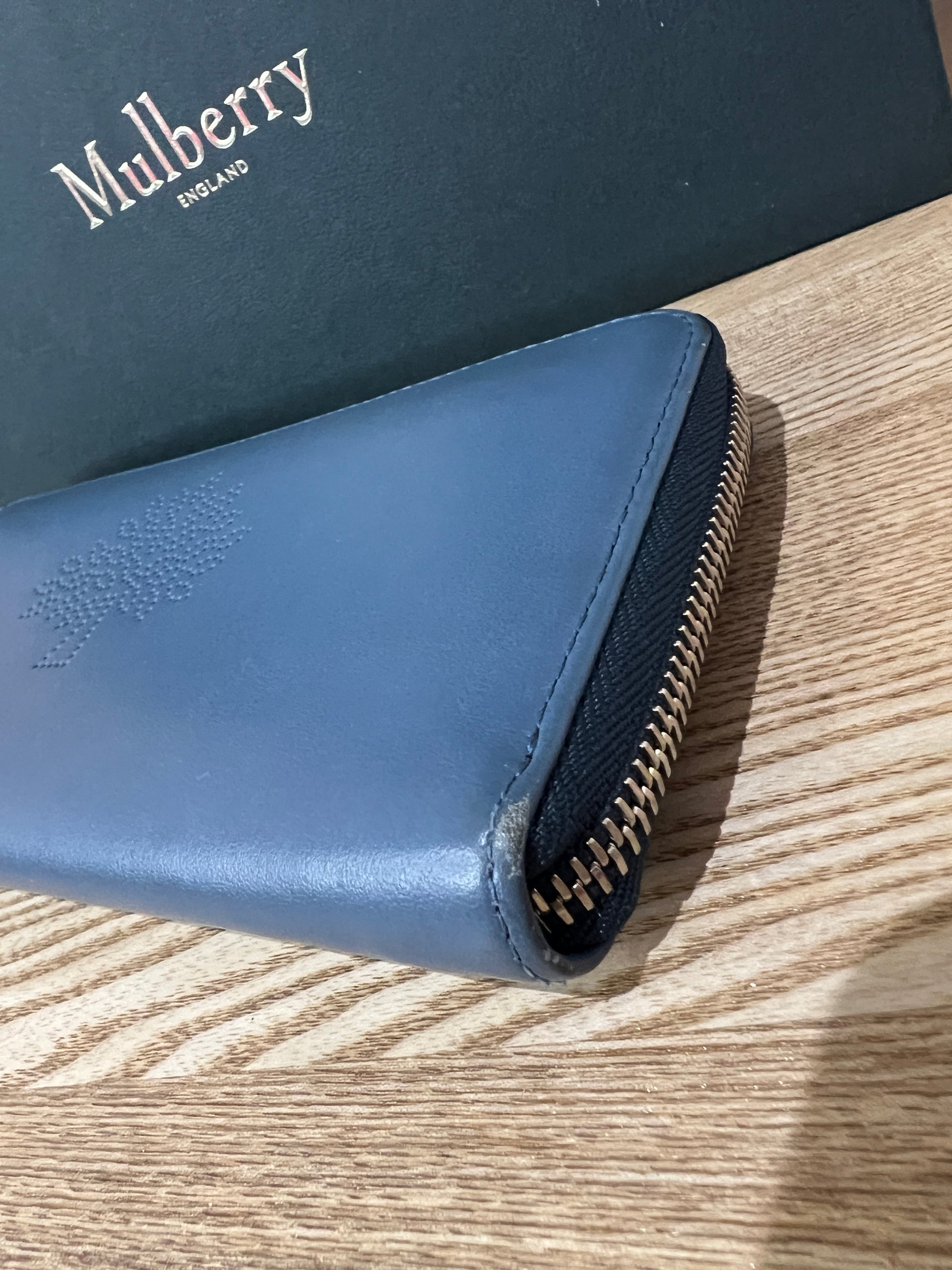 Mulberry Blossom Blue Zip Around Calf Napa Purse - Second Edit