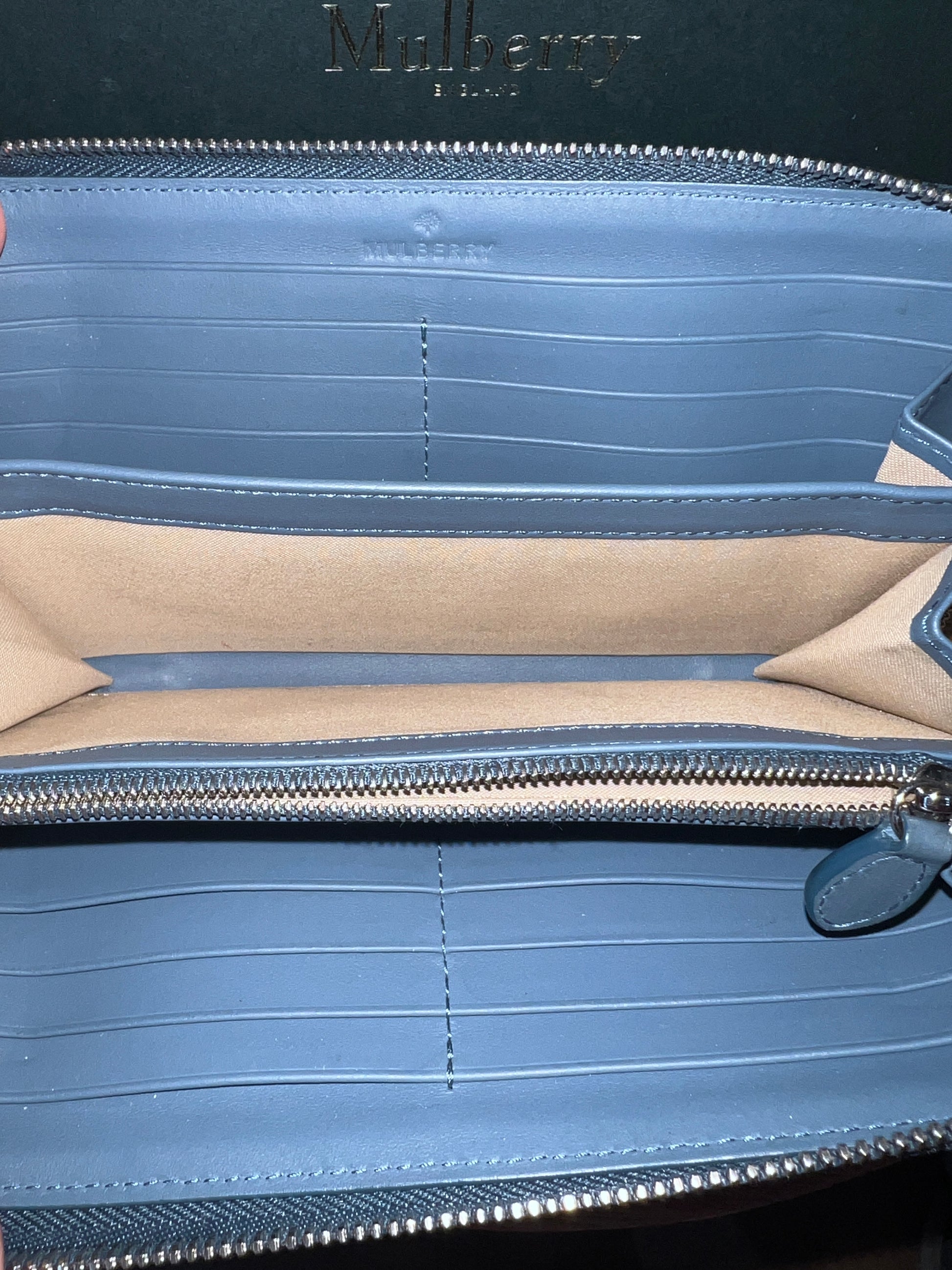 Mulberry Blossom Blue Zip Around Calf Napa Purse - Second Edit