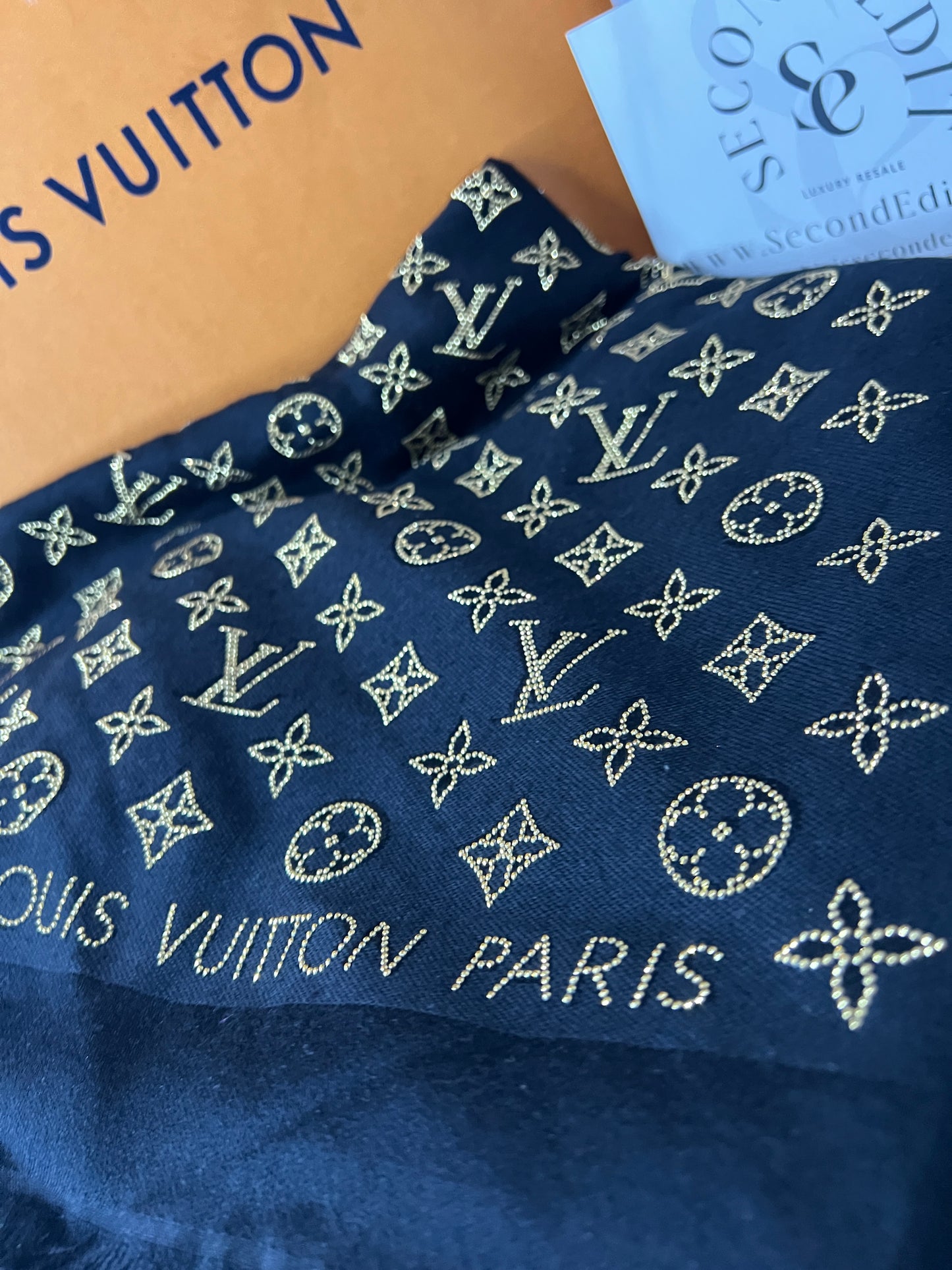 Louis Vuitton Black Embellished Monogram Shawl