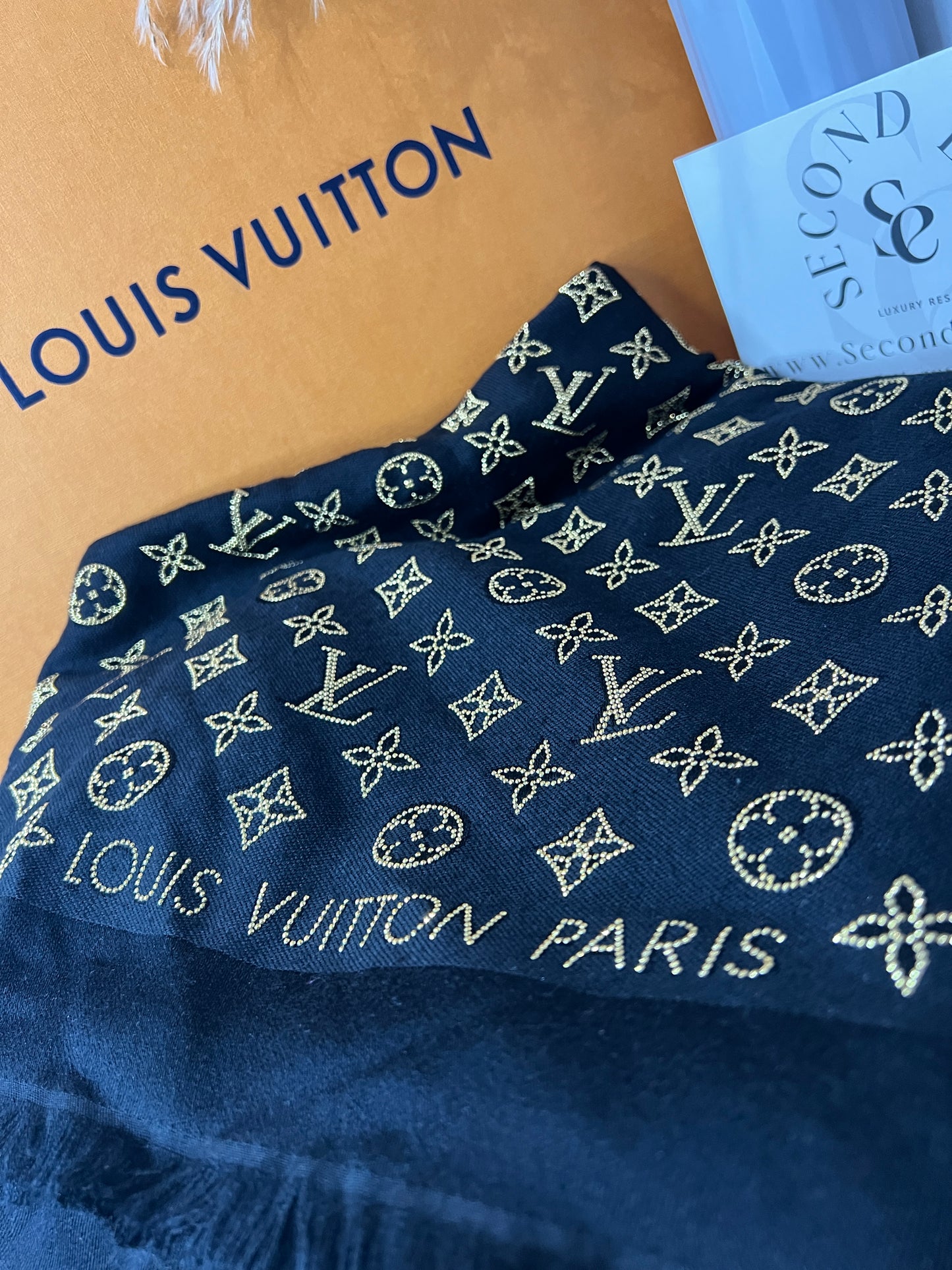 Louis Vuitton Black Embellished Monogram Shawl