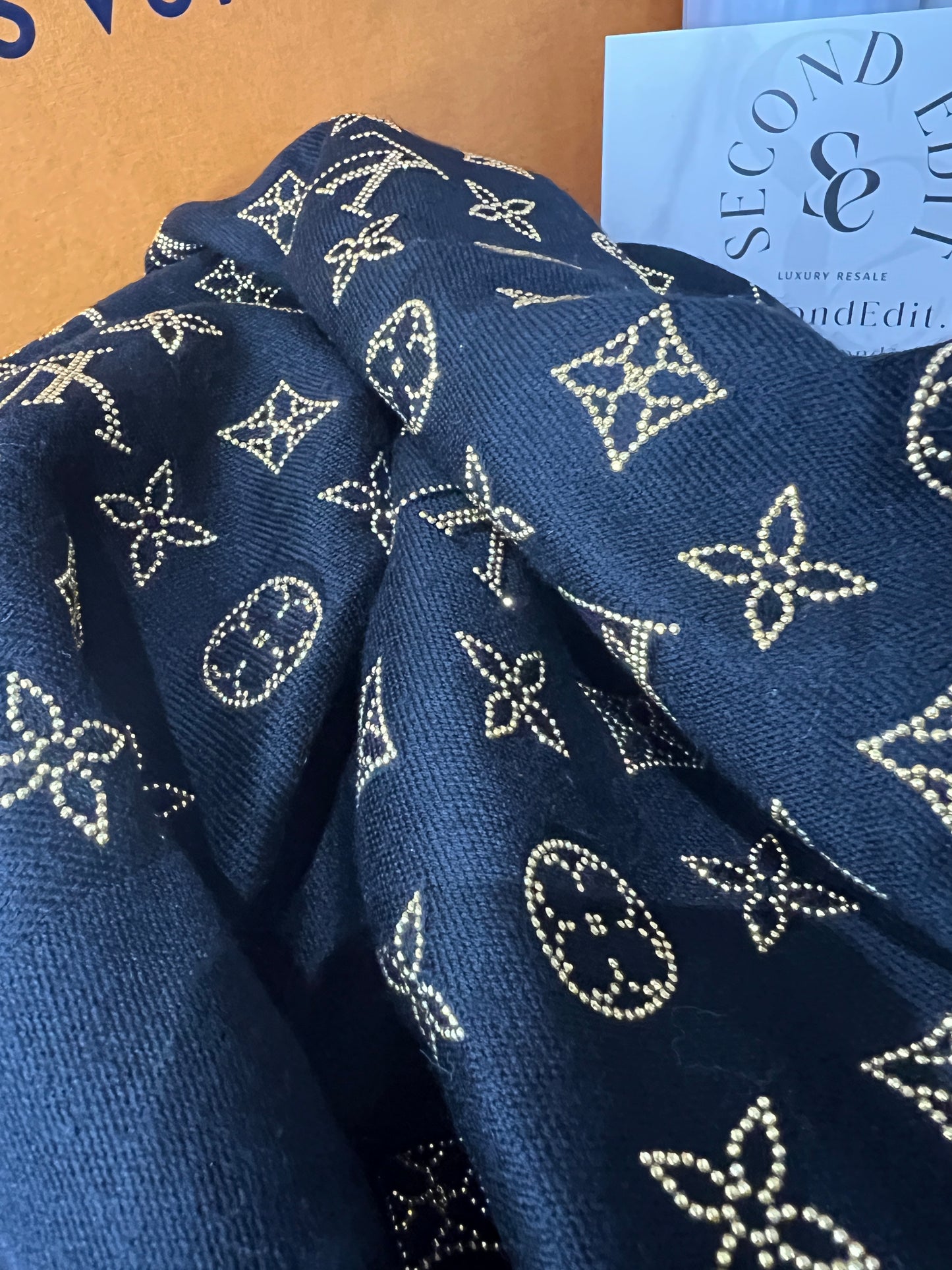 Louis Vuitton Black Embellished Monogram Shawl
