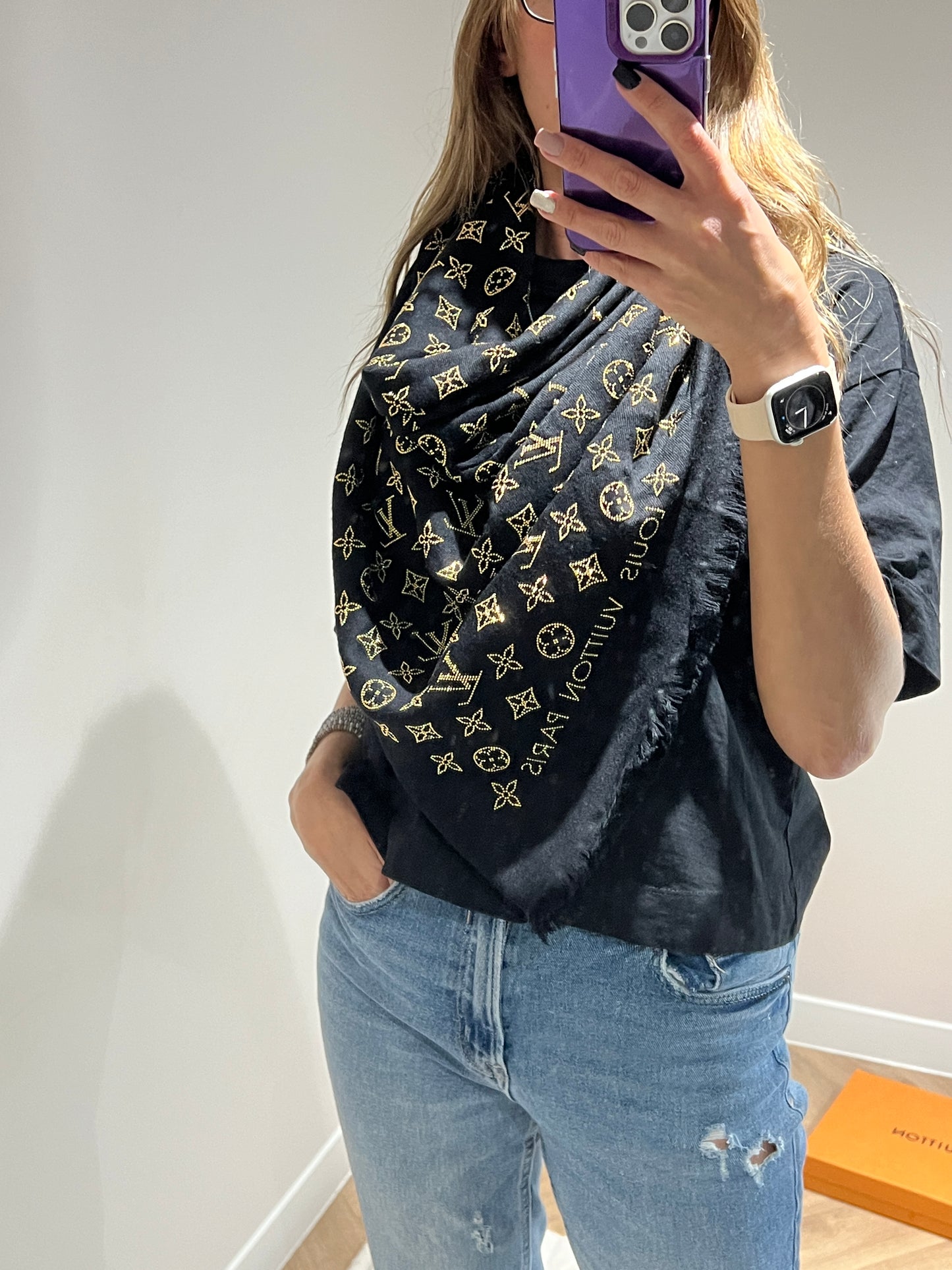 Louis Vuitton Black Embellished Monogram Shawl