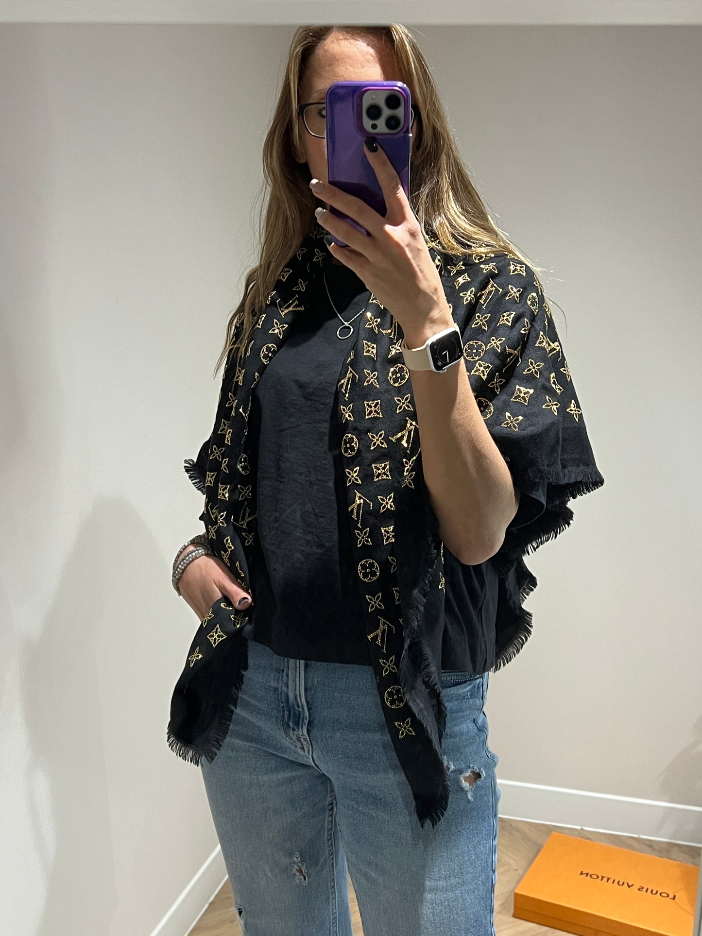 Louis Vuitton Black Embellished Monogram Shawl