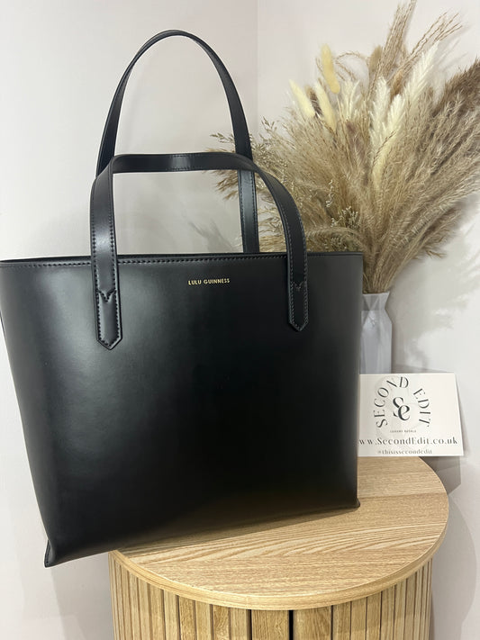 Lulu Guinness Emmy Black Leather Large Tote Bag