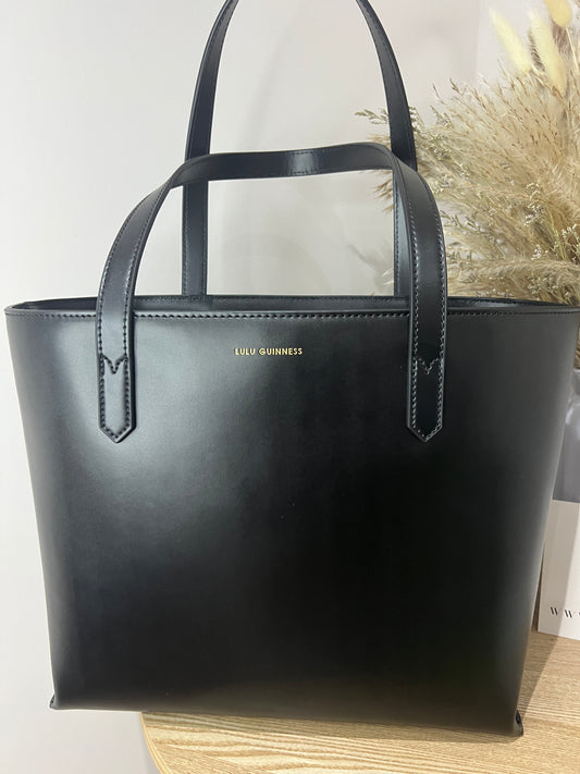 Lulu Guinness Emmy Black Leather Large Tote Bag
