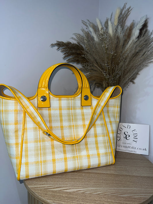 Tory Burch Leather Trim Rory Yellow Plaid Bag