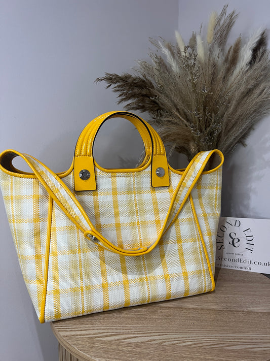 Tory Burch Leather Trim Rory Yellow Plaid Bag