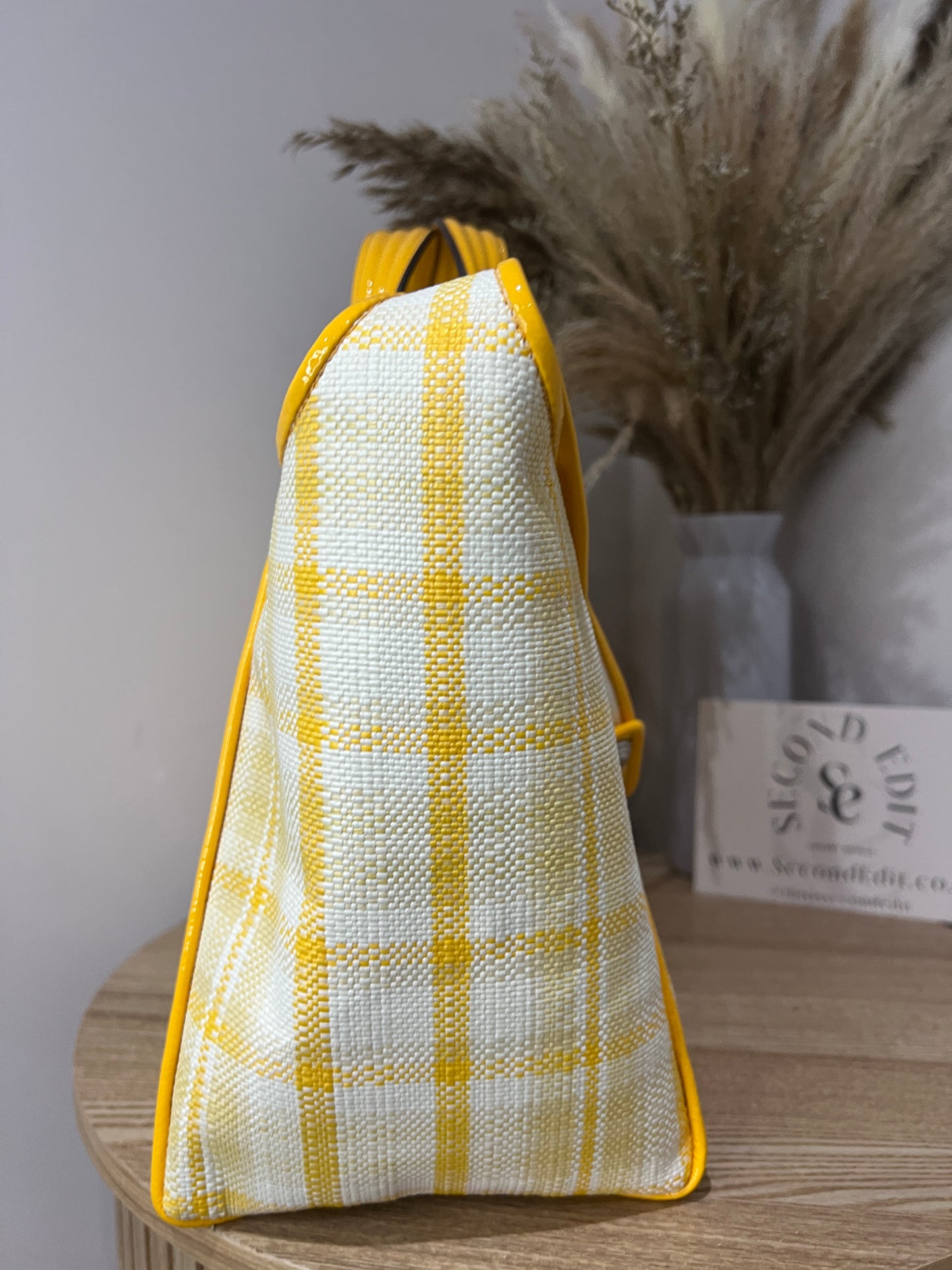 Tory Burch Leather Trim Rory Yellow Plaid Bag
