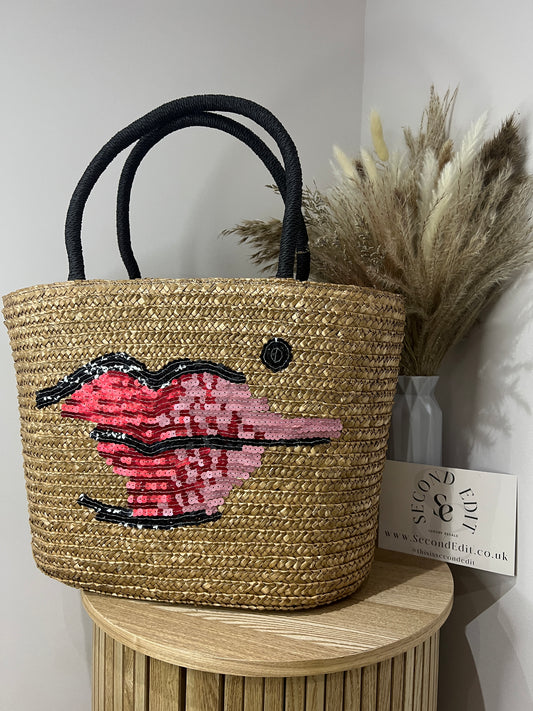 Lulu Guinness Natural Straw Beauty Spot Suzy Tote Bag
