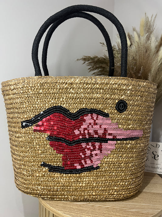 Lulu Guinness Natural Straw Beauty Spot Suzy Tote Bag