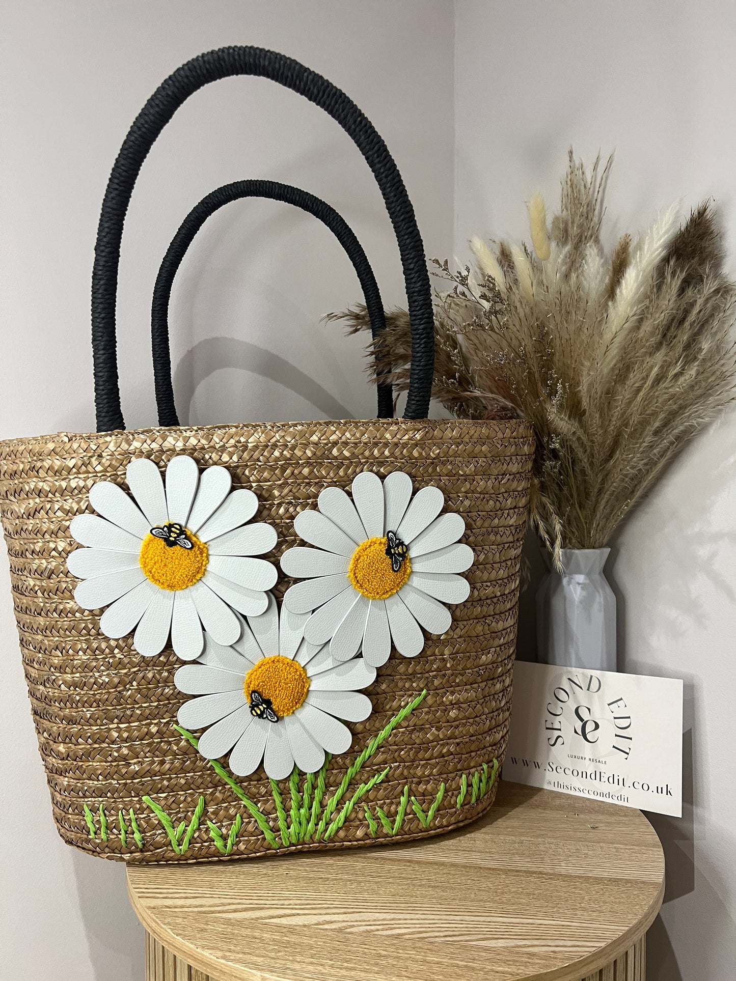 Lulu Guinness Natural Straw Daisy Suzy Tote Bag