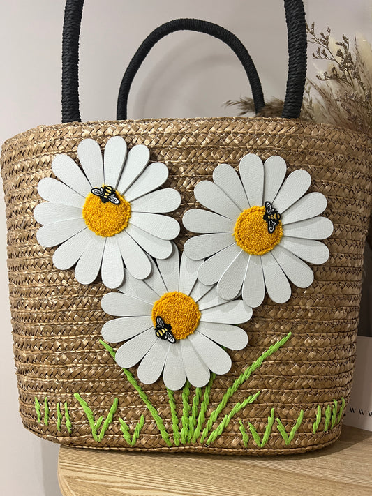 Lulu Guinness Natural Straw Daisy Suzy Tote Bag