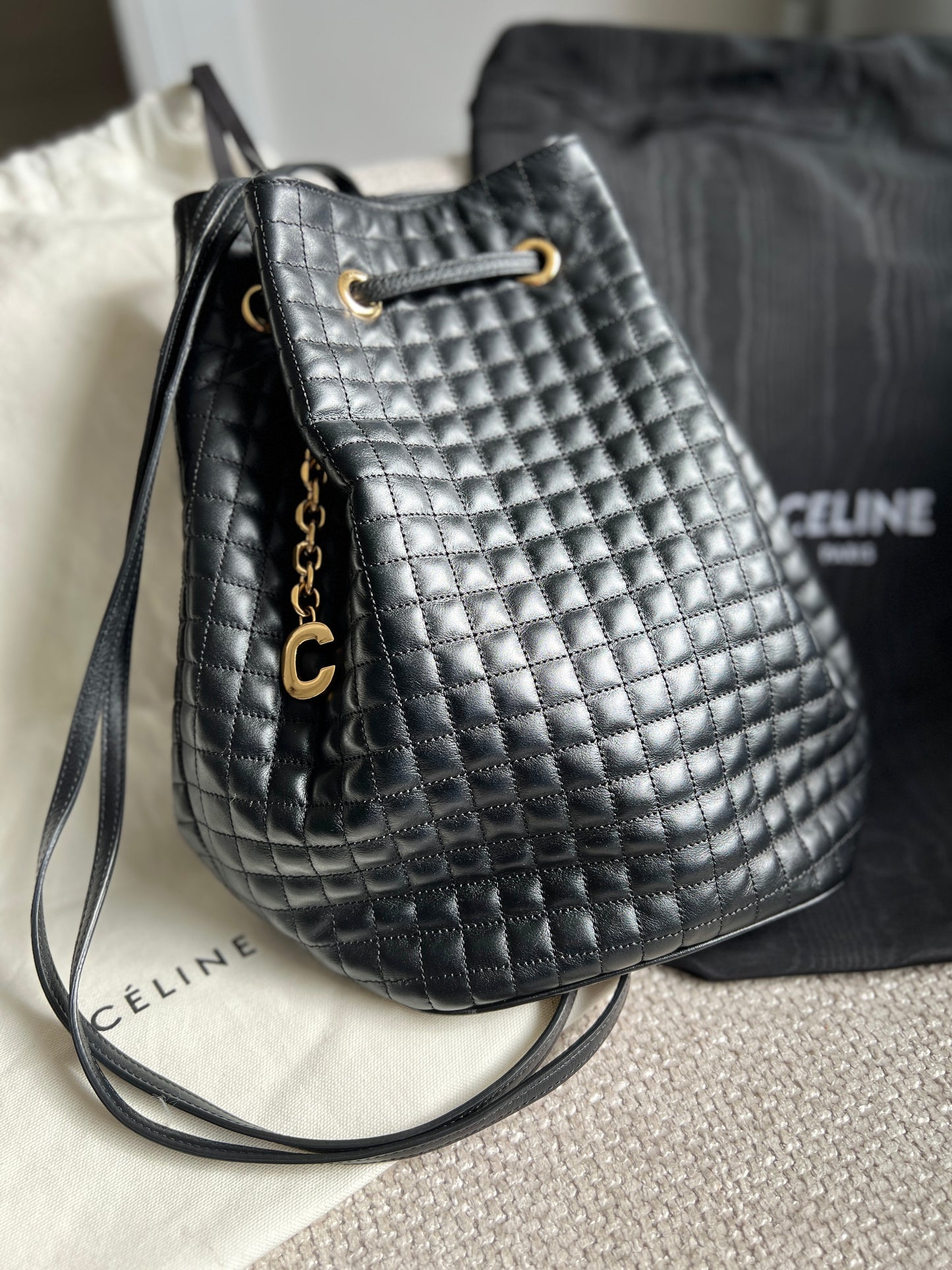 Celine Leather Backpack Bucket Bag