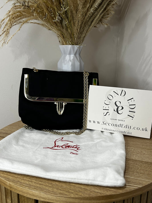 Christian Louboutin Mia Black Satin Clasp Evening Bag