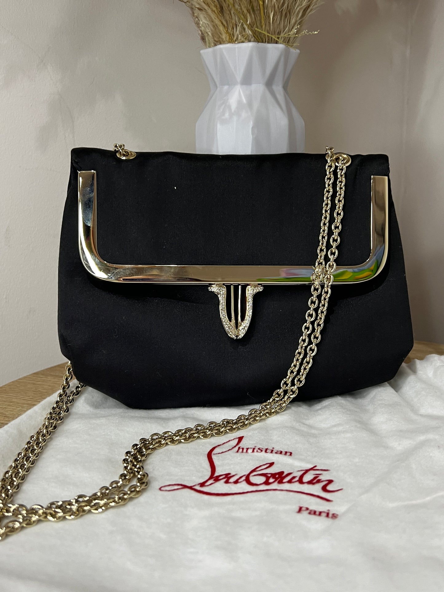 Christian Louboutin Mia Black Satin Clasp Evening Bag