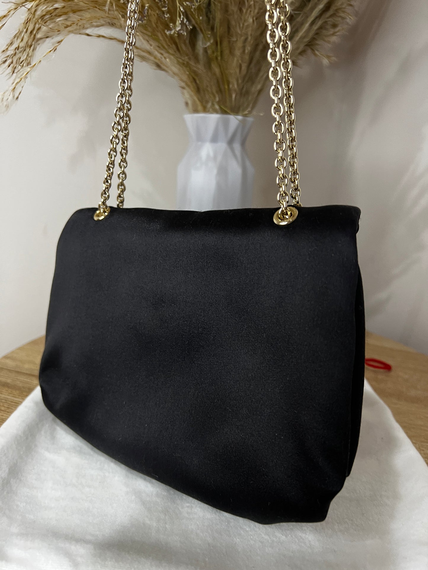Christian Louboutin Mia Black Satin Clasp Evening Bag