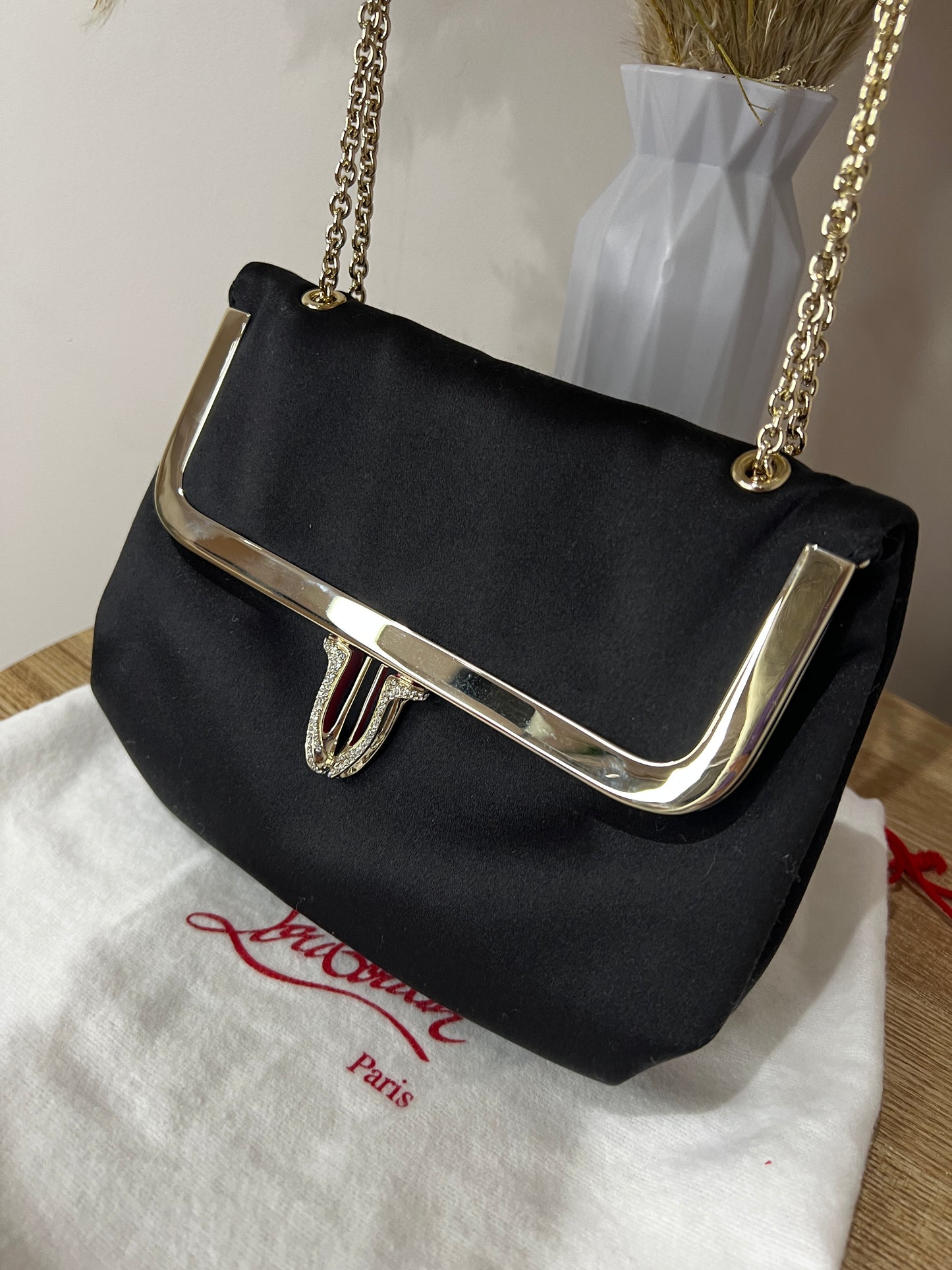 Christian Louboutin Mia Black Satin Clasp Evening Bag