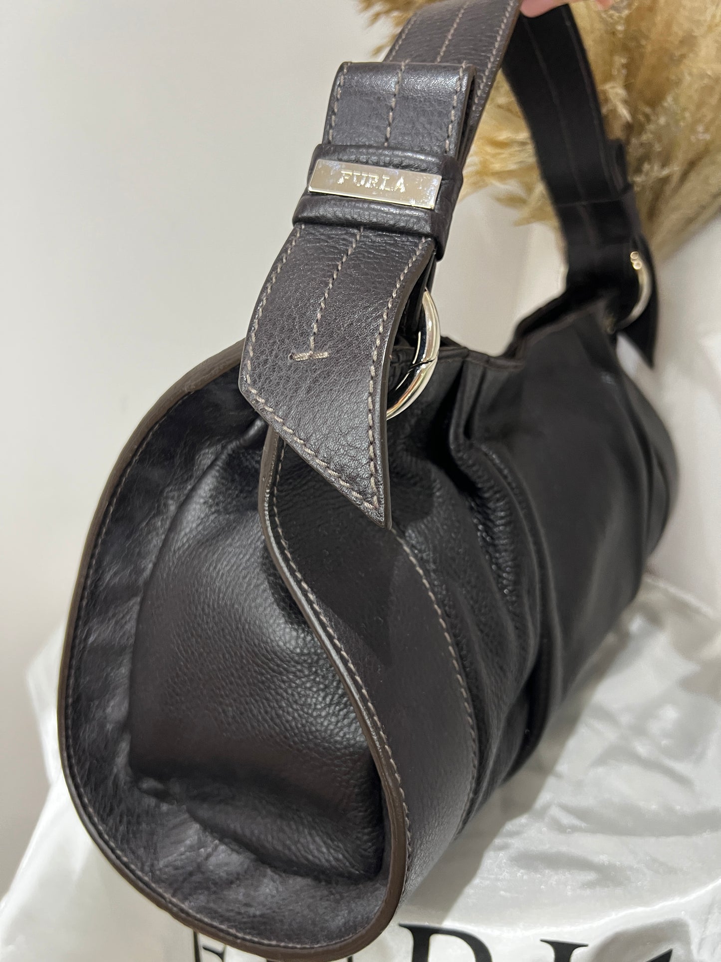 Furla Brown Leather Tube Style Bag