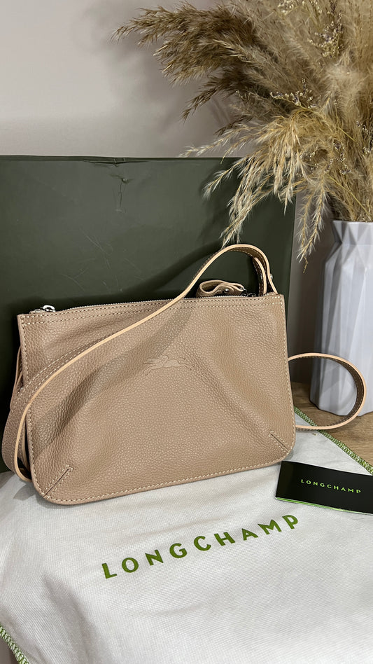 Longchamp Beige Double Zip Crossbody Bag