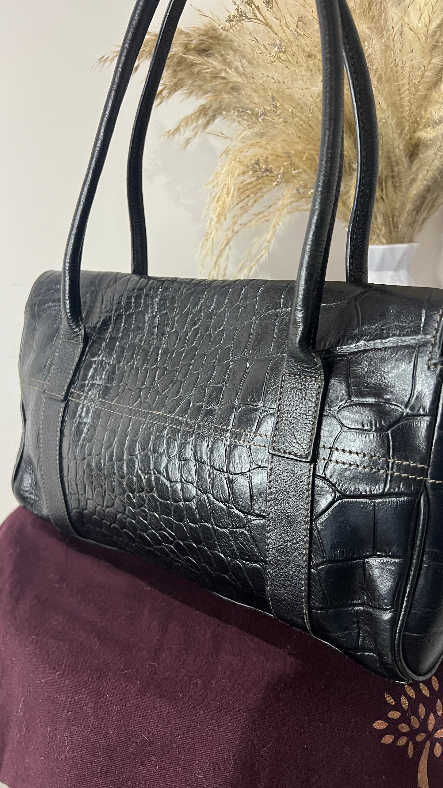 Mulberry Croc Embossed East West Black Bayswater
