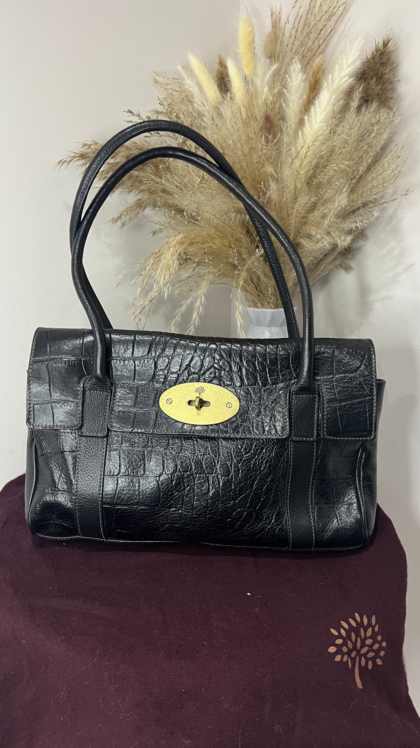 Mulberry Croc Embossed East West Black Bayswater