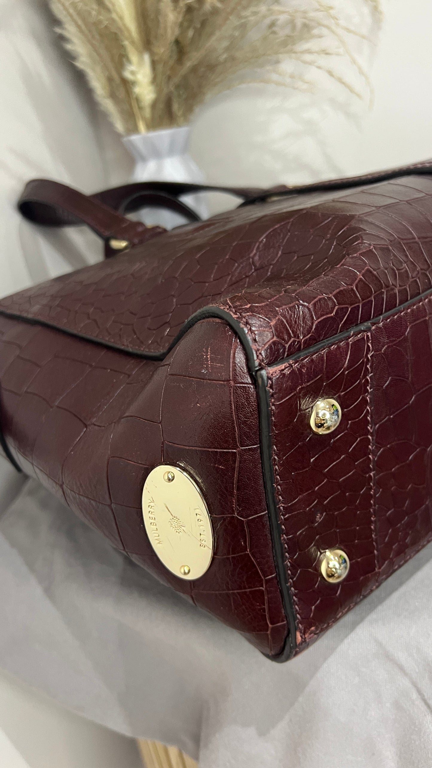 Mulberry Deep Embossed Croc Print Oxblood Roxette