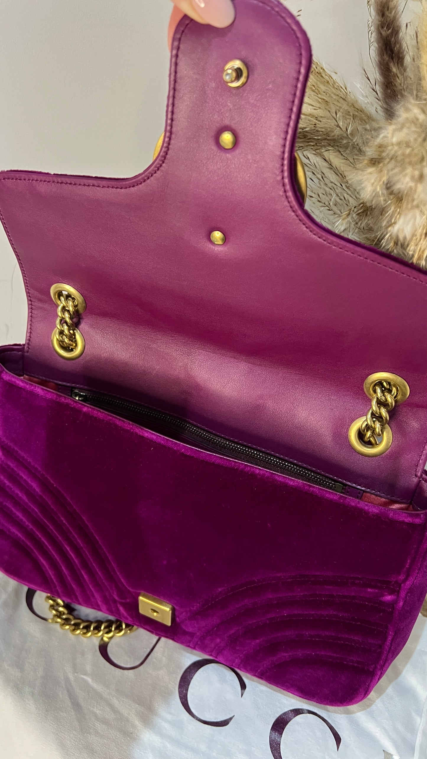 Gucci Marmont Medium Velvet Purple GG Crossbody Bag