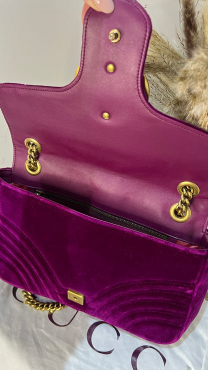 Gucci Marmont Medium Velvet Purple GG Crossbody Bag