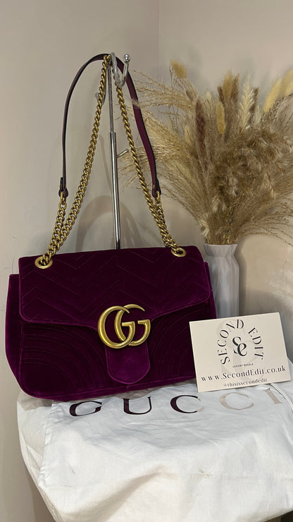 Gucci Marmont Medium Velvet Purple GG Crossbody Bag