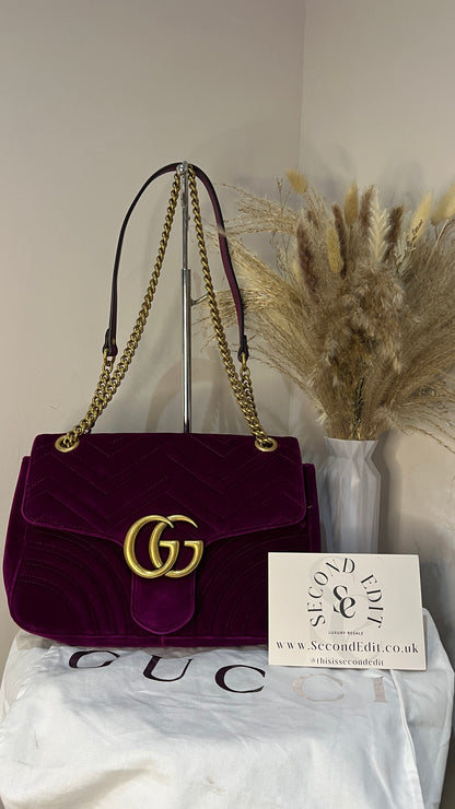 Gucci Marmont Medium Velvet Purple GG Crossbody Bag