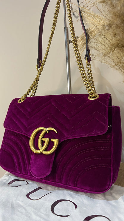 Gucci Marmont Medium Velvet Purple GG Crossbody Bag