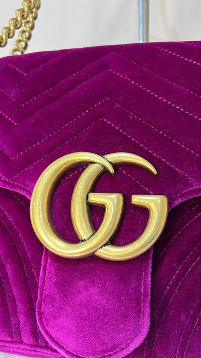 Gucci Marmont Medium Velvet Purple GG Crossbody Bag
