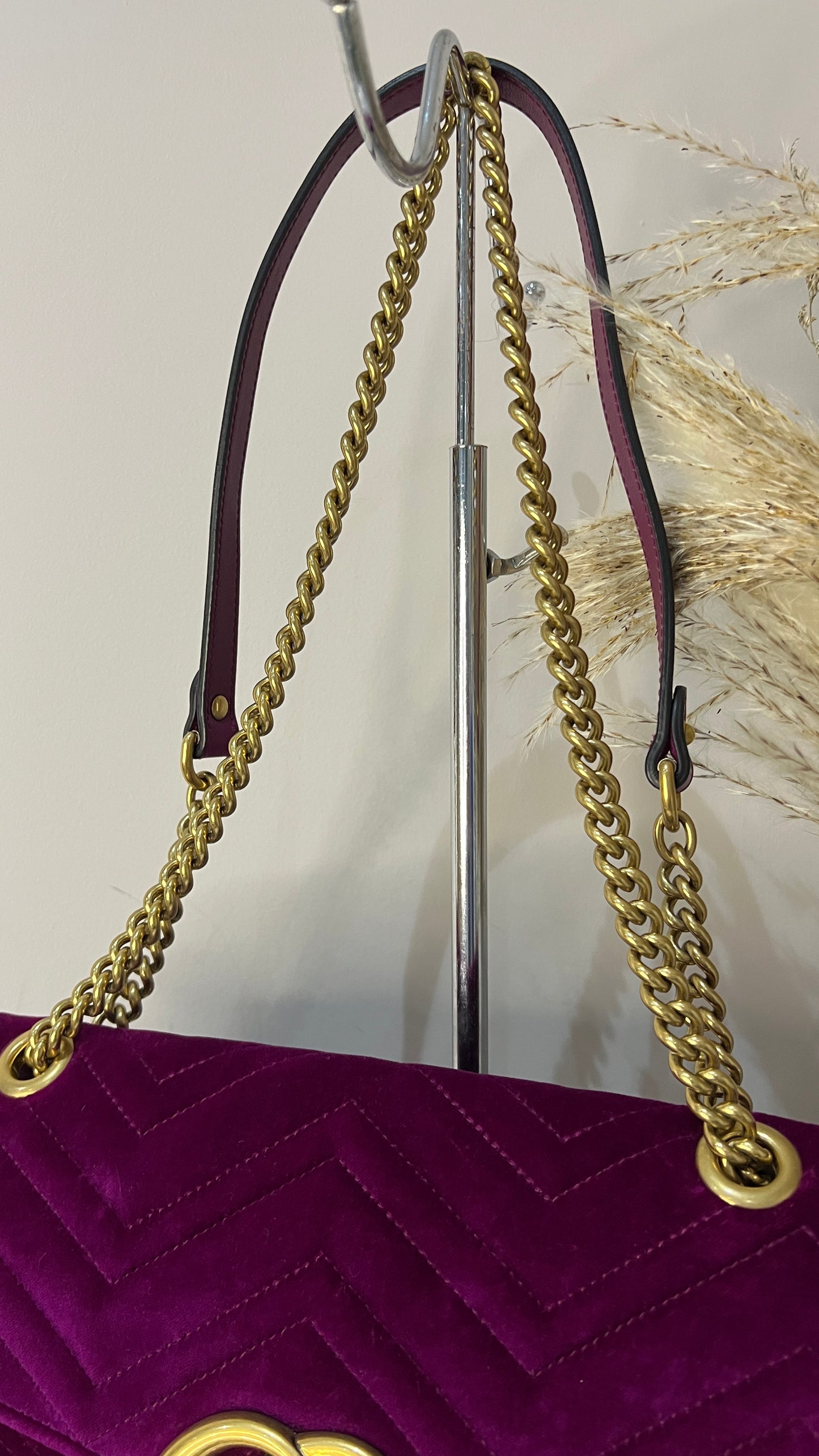 Gucci Marmont Medium Velvet Purple GG Crossbody Bag