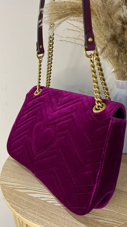 Gucci Marmont Medium Velvet Purple GG Crossbody Bag
