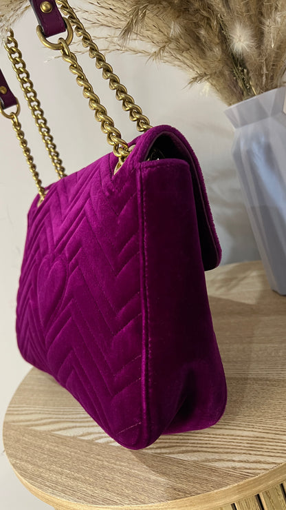 Gucci Marmont Medium Velvet Purple GG Crossbody Bag