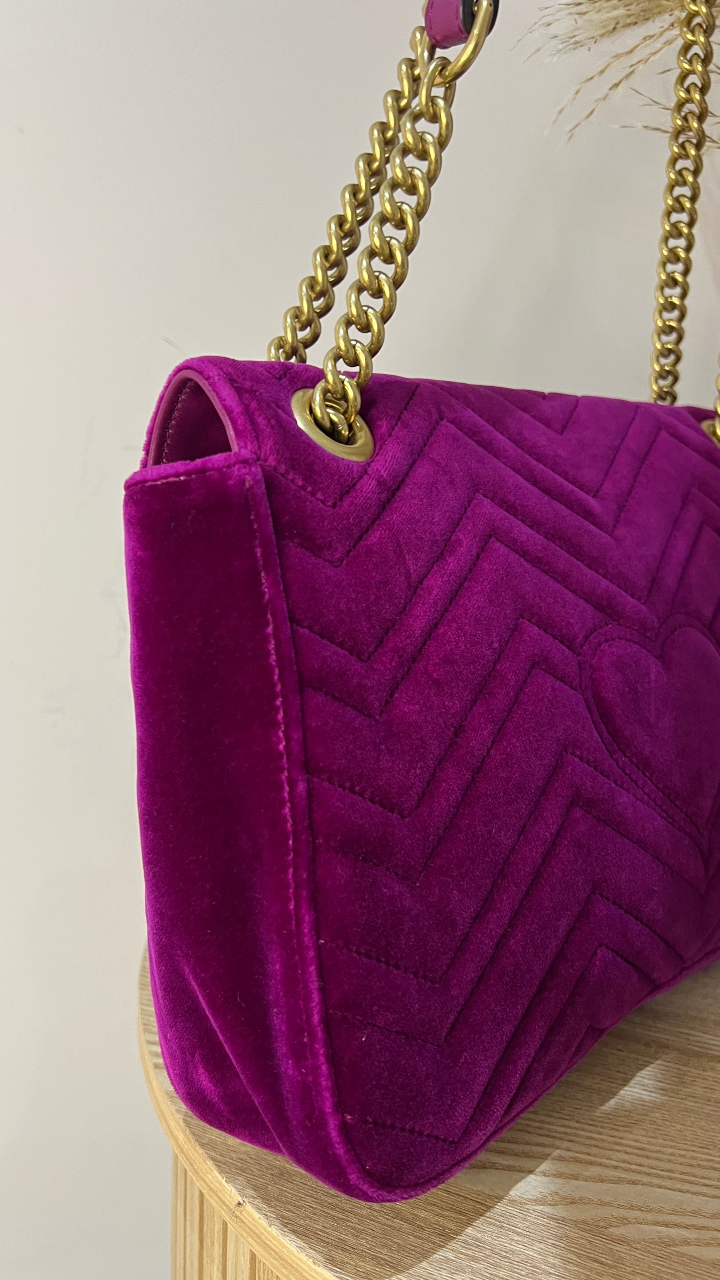 Gucci Marmont Medium Velvet Purple GG Crossbody Bag