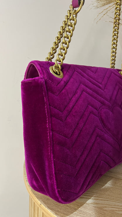 Gucci Marmont Medium Velvet Purple GG Crossbody Bag