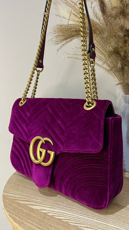 Gucci Marmont Medium Velvet Purple GG Crossbody Bag