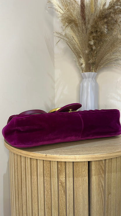 Gucci Marmont Medium Velvet Purple GG Crossbody Bag