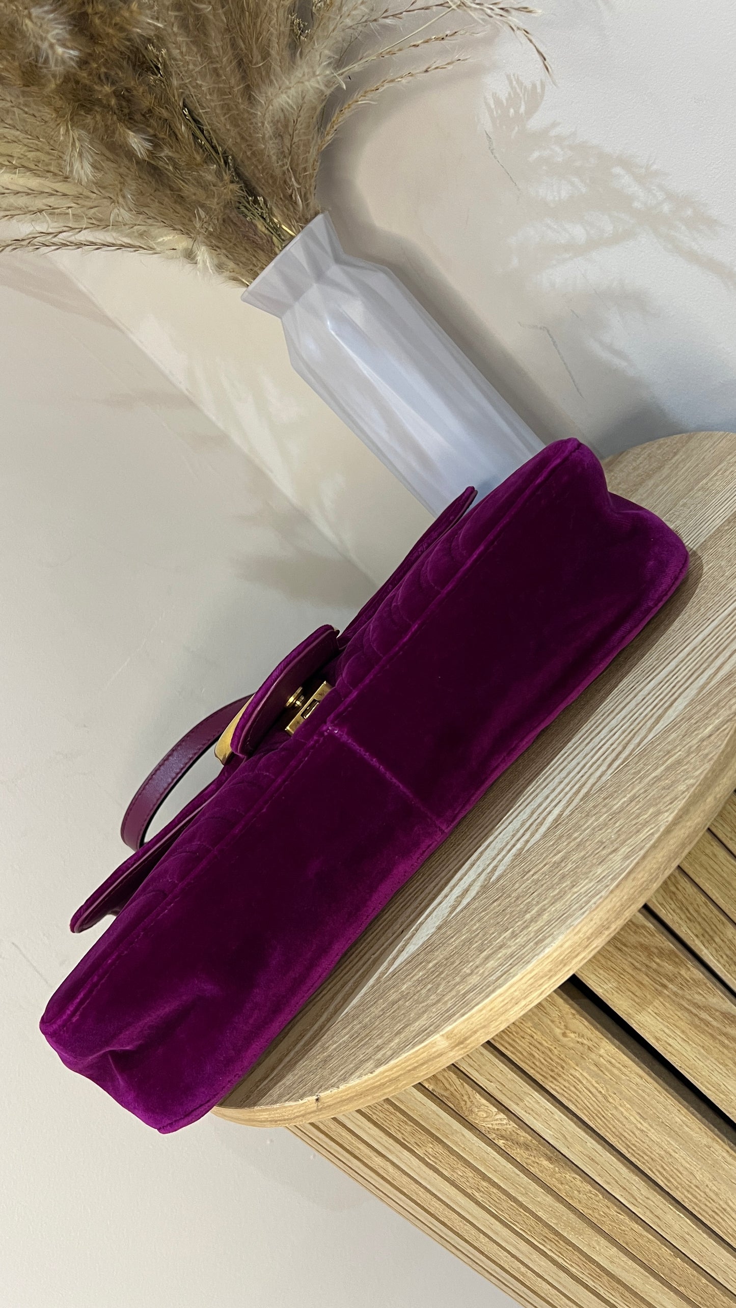 Gucci Marmont Medium Velvet Purple GG Crossbody Bag