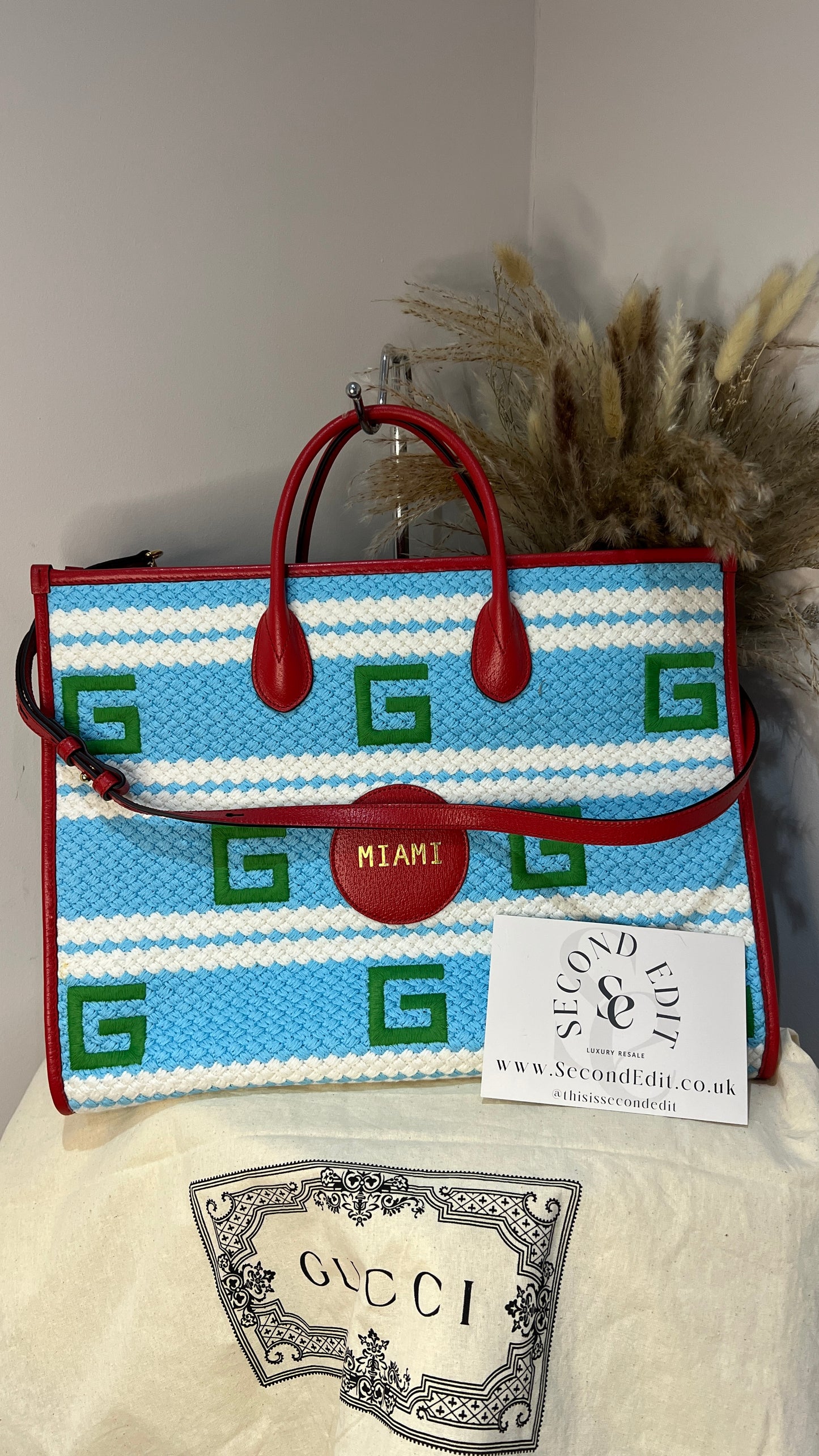 Gucci Miami Striped Woven Tote Bag