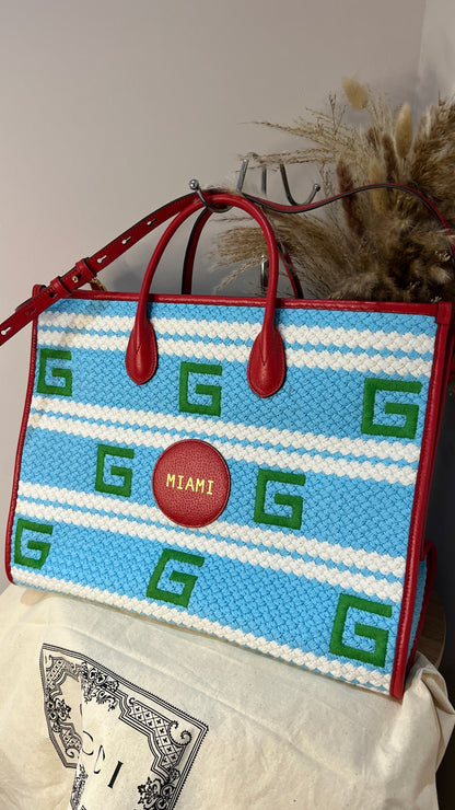 Gucci Miami Striped Woven Tote Bag