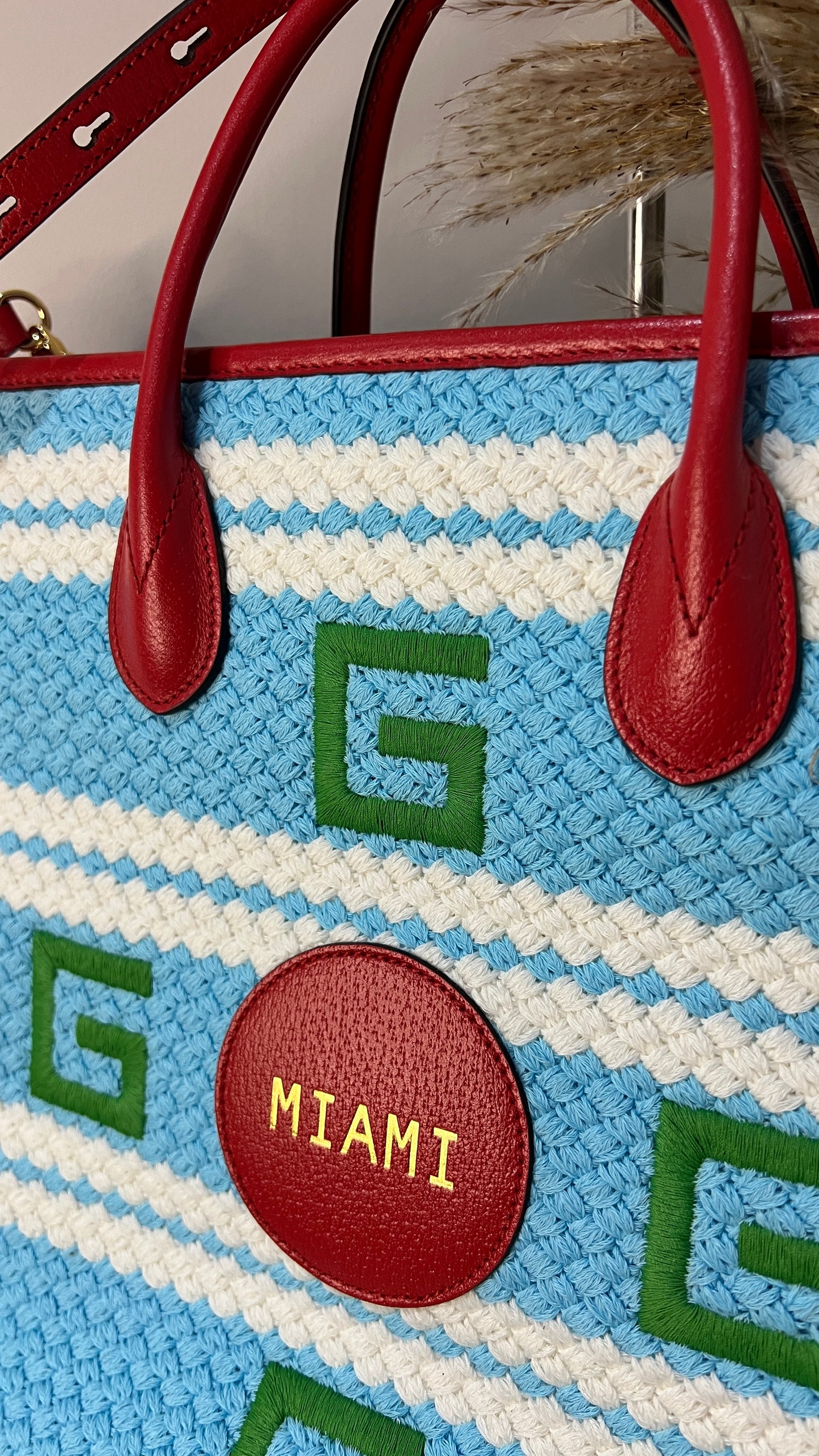 Gucci Miami Striped Woven Tote Bag