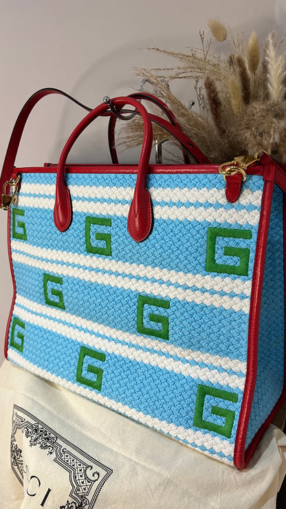 Gucci Miami Striped Woven Tote Bag