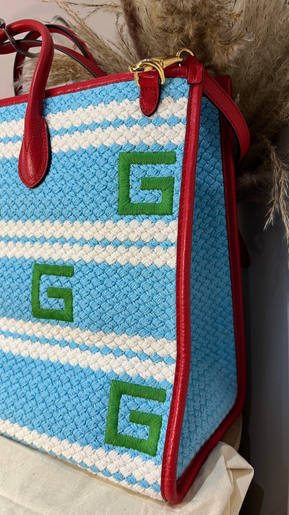 Gucci Miami Striped Woven Tote Bag