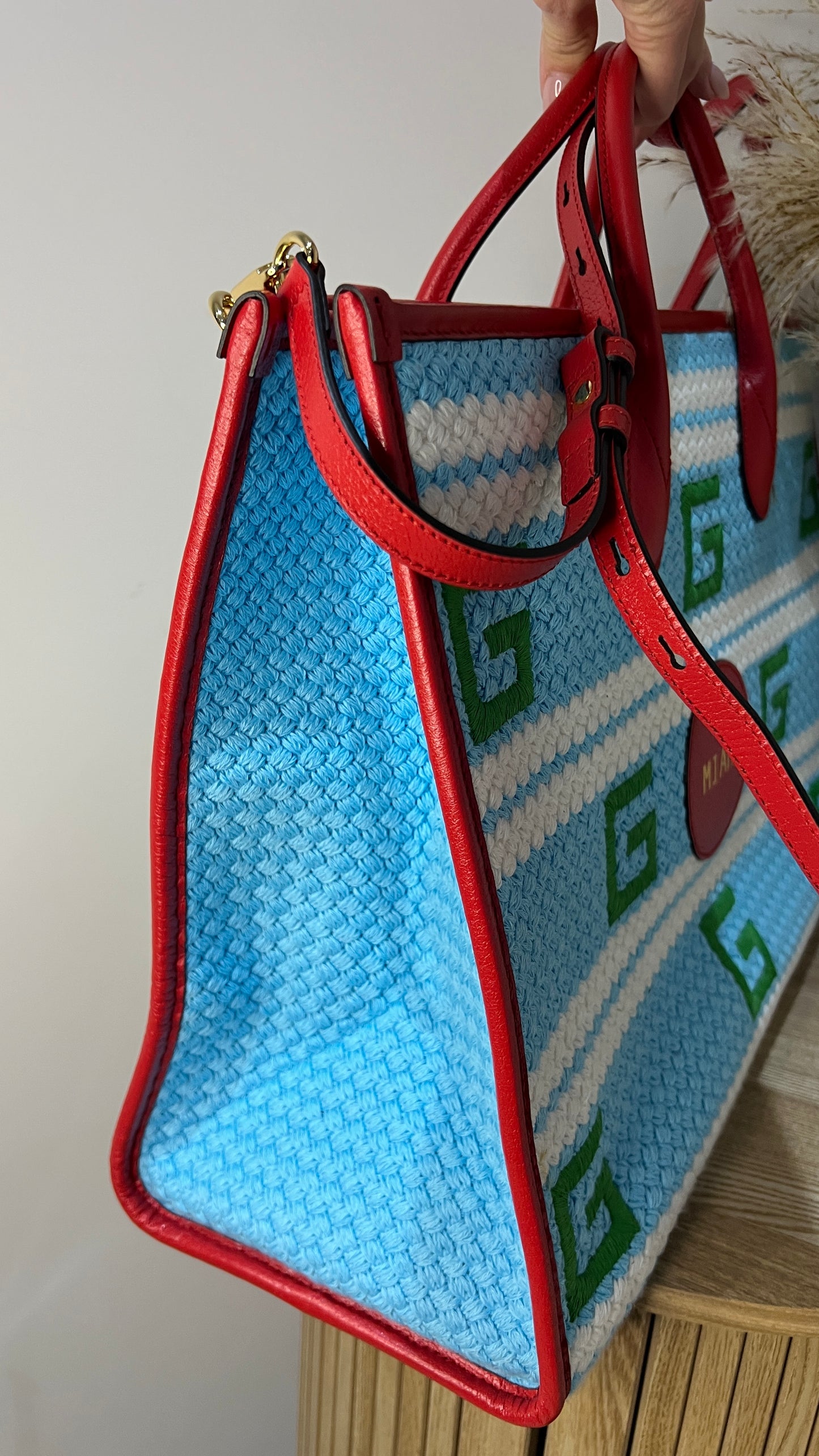 Gucci Miami Striped Woven Tote Bag