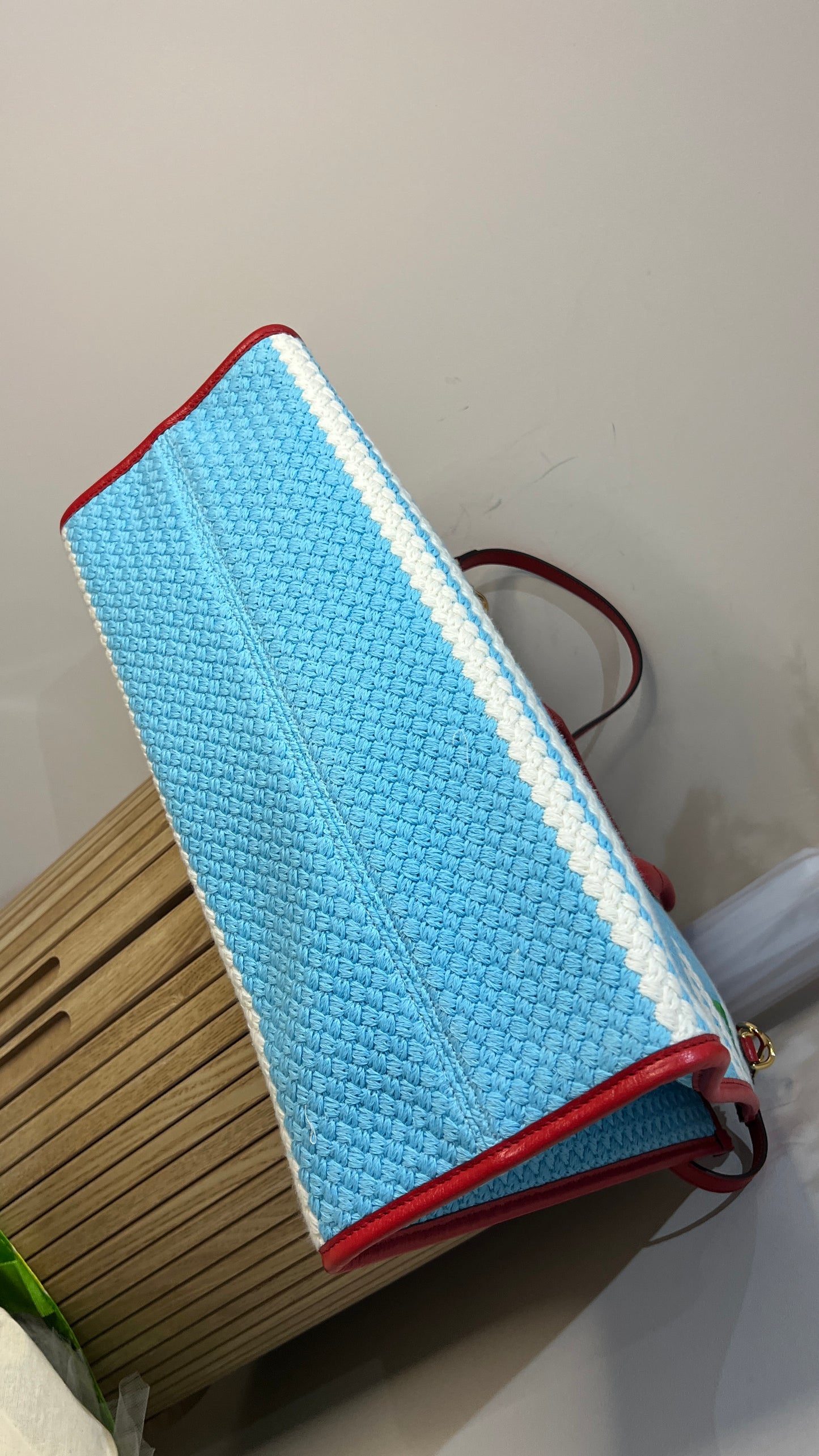 Gucci Miami Striped Woven Tote Bag