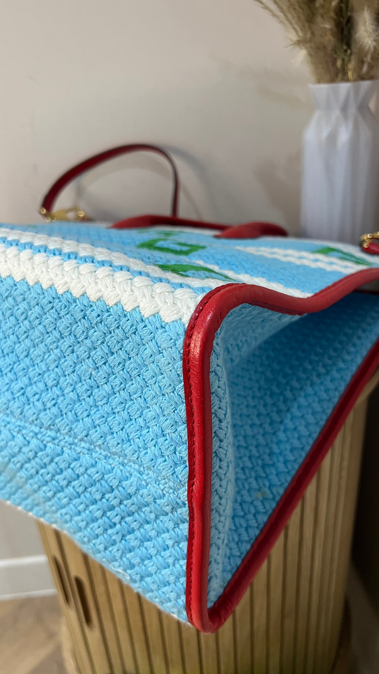 Gucci Miami Striped Woven Tote Bag